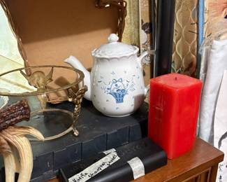 Decor items including teapot & candle
