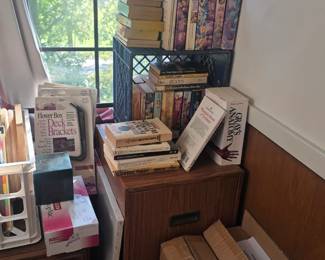 Upstairs - books,crate, new boxes