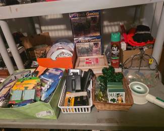 Upstairs -Box of colors & markers, camera & film, light, Herb garden sets, plates, and more!