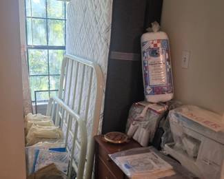 Upstairs bedroom - mattresses w/adjustable head pedestal base & iron headboard & footboard
