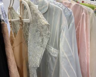 Assortment of Lingerie including Blue Dior Pajamas and matching Robe, pink Dior robe, Oscar de la Renta robe
