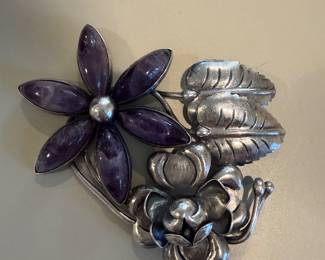 Taxco sterling brooch with amethyst