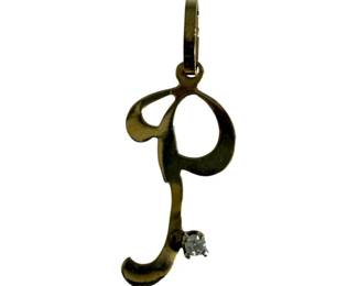 10kt Yellow Gold P Initial Diamond Pendant Charm