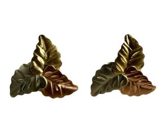 Tri Color 14kt Gold Leaf Stud Earrings