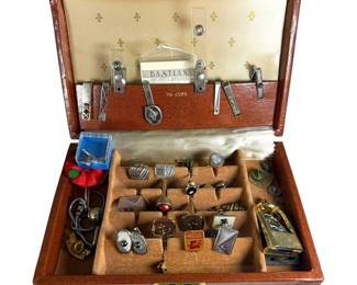 Mens Jewelry Box Filled with Tie Clips Pins Cufflinks and More
