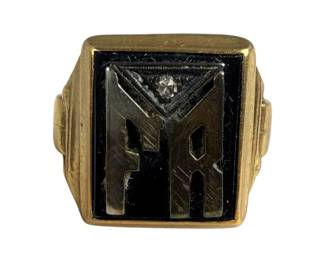 10kt Yellow Gold FR Onyx and Diamond Ring