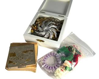 Starfish Jewelry Box Filled with Brooches Christmas Jewelry and Vintage Compact
