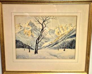 Alpine Valley "Fohn im Karwendel" painted by "G. Reitz, Munchen Germany World War ll" in 1945