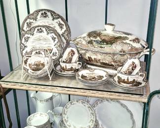 Much china, pottery and glassware. Johnson Brothers and Homer Laughlin china sets
