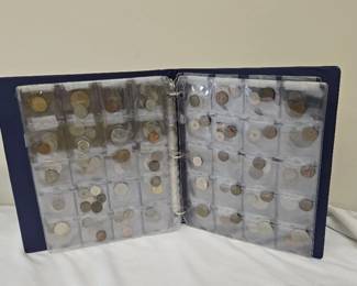 Vintage and World Coin Collection in Binder US and Foreign Coins Tokens and Holed Coins