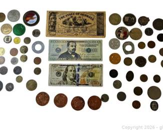 Mixed Lot of Tokens Medals and Novelty Bills