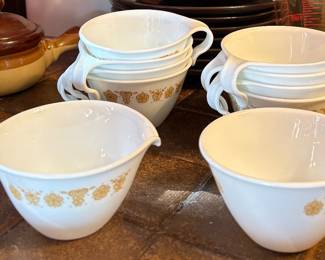 Corelle Butterfly Gold Coffee Cups + Cream & Sugar