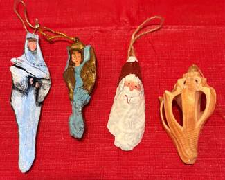 Hand-Painted Driftwood Christmas Ornaments & Seashell