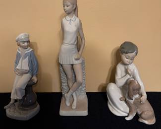 Lladros : Boy w/ Yacht Sailboat, Tennis Player Girl & Shhh, Quiet Puppy w/ Orignal Lladro Box 
