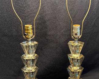 Art Deco / Mid Century / 1940’s Hollywood Regency Stacked Crystal Glass Lamps - Hexagonal 