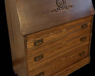 Beautiful Antique Drop-Front Secretary Bureau Desk (approx. 38”x18”x45”T)