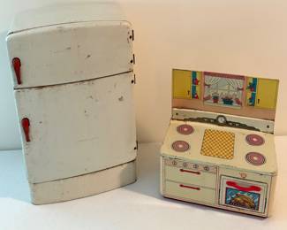 Mid Century Wolverine Metal Toy Refrigerator & Ohio Art Stove 