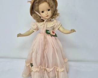 96 VintageMadameAlexanderDollinPinkDressBonnet