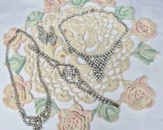 91 VintageMidCenturyRhinestoneNecklaceBraceletEarringsSet