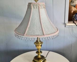21 VintageSCOTTBrassTableLampwithBeadedFabricShade