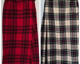 48 PlaidKiltStyleSkirtsRedFringeGreenTartanPleatedPair
