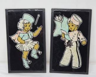 64 MidCenturyFoilGlassWallHangersBoyGirl