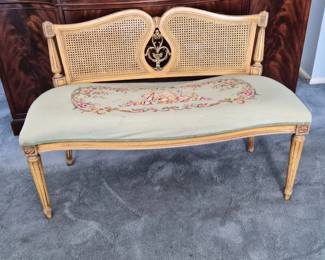 70 FrenchProvencalNeedlepointCanedSetteeBench