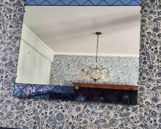 136 DecoLargeBlueGlassGeometricPatternMirror