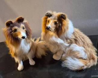 171 VintageRealFurCollieSheltieDogFigurinesPair