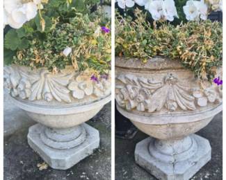 56 PairofOrnateReliefCastStoneGardenPlanters