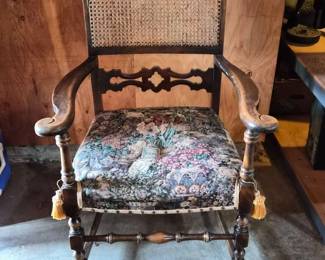 112 VintageCaneBackArmchairwithFloralTapestryandCasters