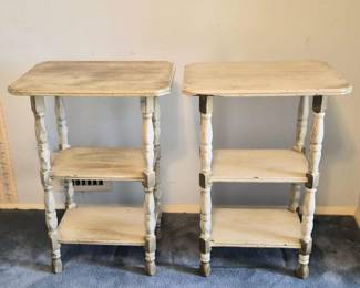 107 PairofVintageWhitePaintedWoodenSideTables