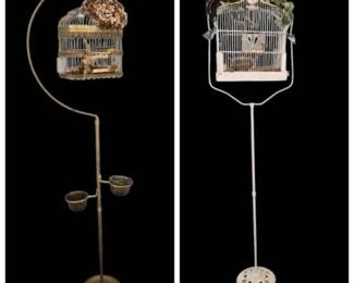 100 VintageMetalFloorFreeStandingBirdcagePair
