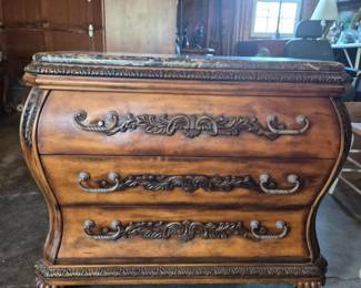83 MarbleTopCarvedCherryBombeChestwithOrnateDetailing
