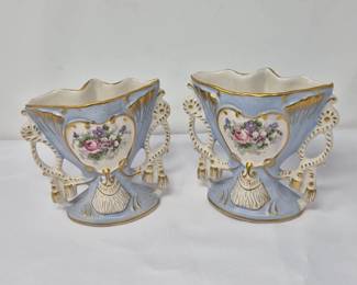86 LimogesHandPaintedPorcelainVasePair