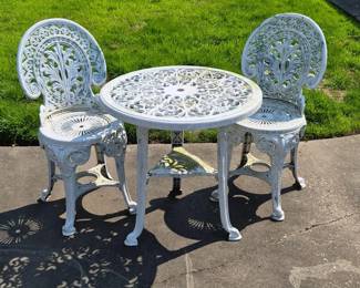 126 IntricateVictorianStyleBistroPatioTableTwoChairs