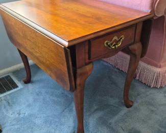 80 VintageCherryDropLeafSideTablewithBrassDrawerPull