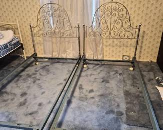 169 VintageBrassScrollTwinBedFrames