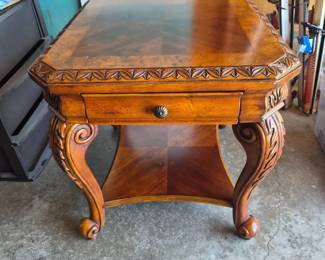120 ParquetWoodSideTablewithCarvedDetail