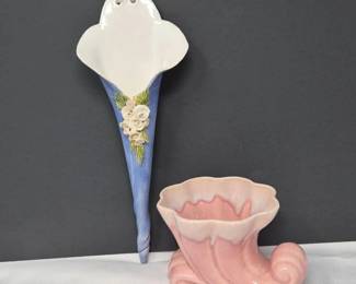 78 BlueCeramicWallPocketPinkMidCenturyVase