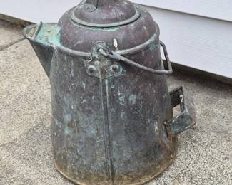 176 AntiqueCopperBrassCampKettlePotwithBailHandle