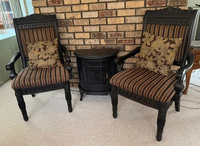 Ashley Britannia Rose carved upholstered Coffee Sack side chairs