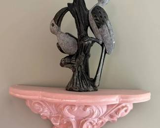 Hand carved African stone Hornbill Bird sculpture, Shona, from ,Zimbabwe, on Antique Baroque wall console stand