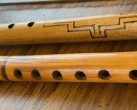 Hand carved burnt etch bamboo Peruvian flutes