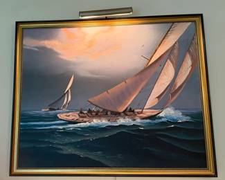 1930s Americas Cup large, acrylic on canvas, includes light