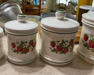 Vintage Sears Roebuck Strawberry Fields canister set