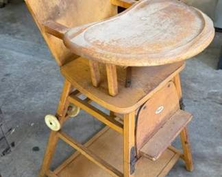 1940s convertible wooden high chair