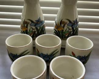 Vintage MCI Japan Sake set, Blue Iris pattern