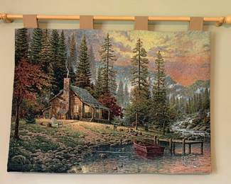 Thomas Kinkade Tapestry A Peacful Retreat 26 x 36, hanging rod included