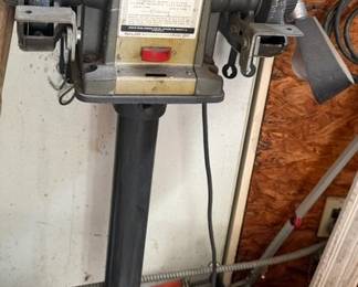 Vintage Sears Roebuck commercial grade Craftsman Bench Grinder, heavy duty cast iron pedestal